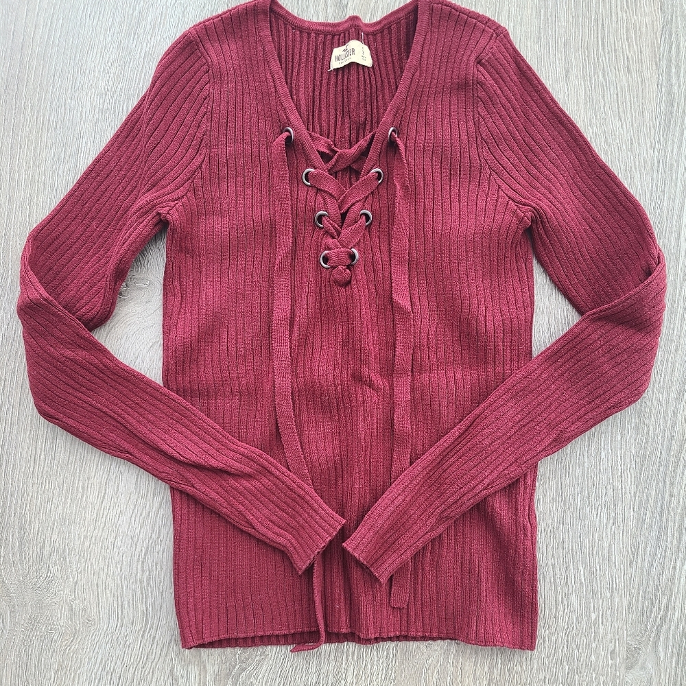 Women's Burgundy Lace-Up Sweater